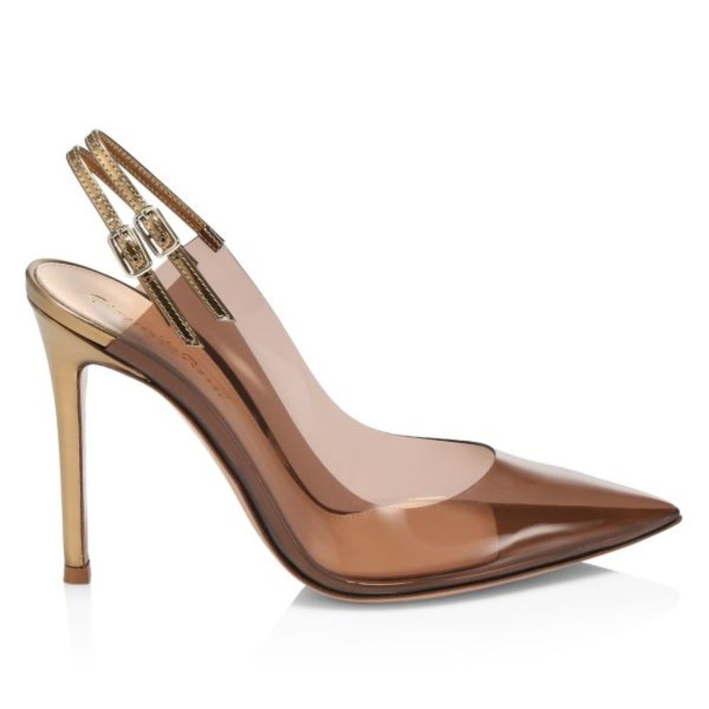 Gianvito Rossi Gold and Blush Kyle Pvc Slingback Pumps